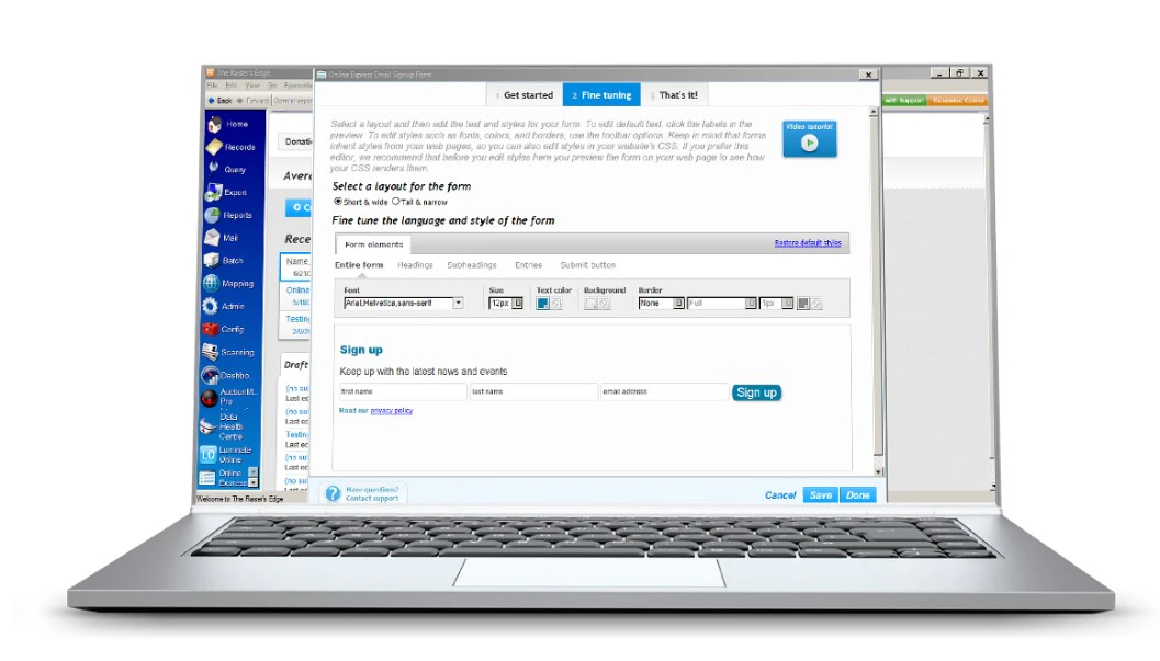screenshot of Blackbaud Online Express